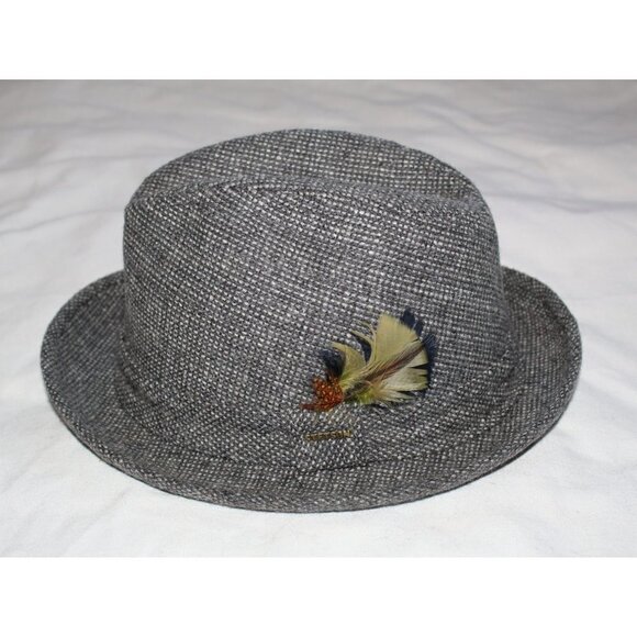 Stetson Tweed Fedora Wool Hat Size 7 1/4  black and white colorful feather - Picture 1 of 10